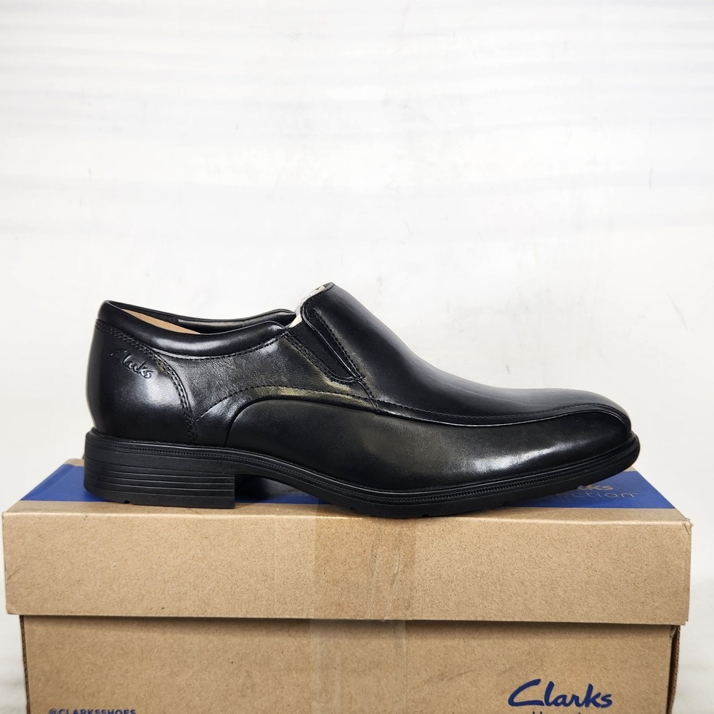 Clarks Loafers Mens Size 7 Black Leather Steadwell Step Slip On Dress Shoes
